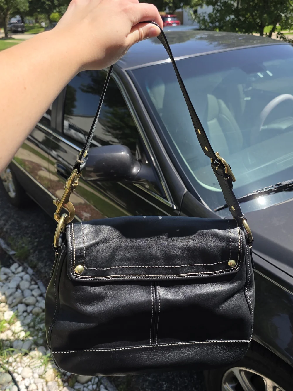 Coach Black Leather Shoulder Bag with Gold Hardware